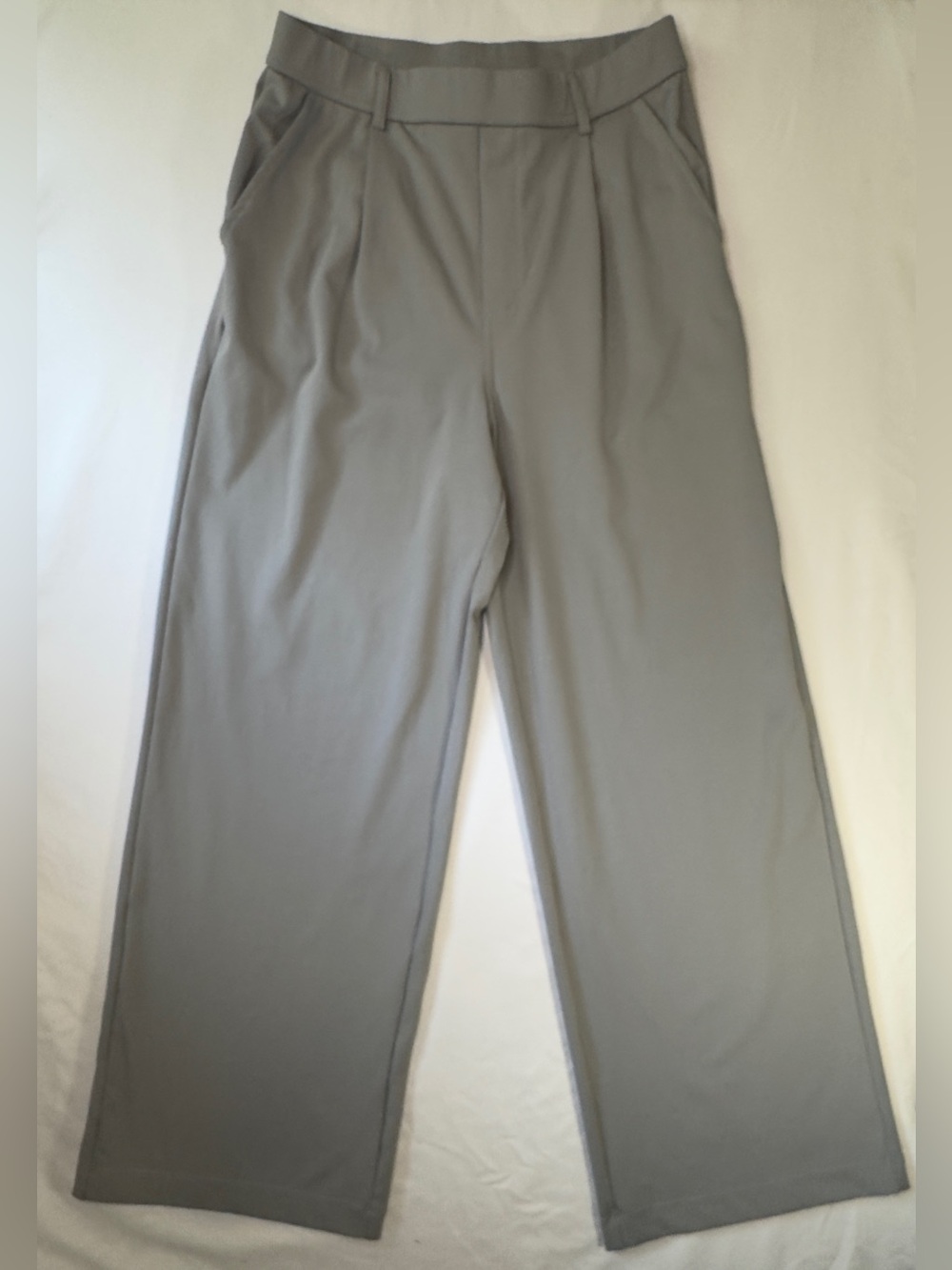 Halara Women’s Wide-Leg Pull-on Stretch Casual Pants - Light Gray w/pleats, Sz M
